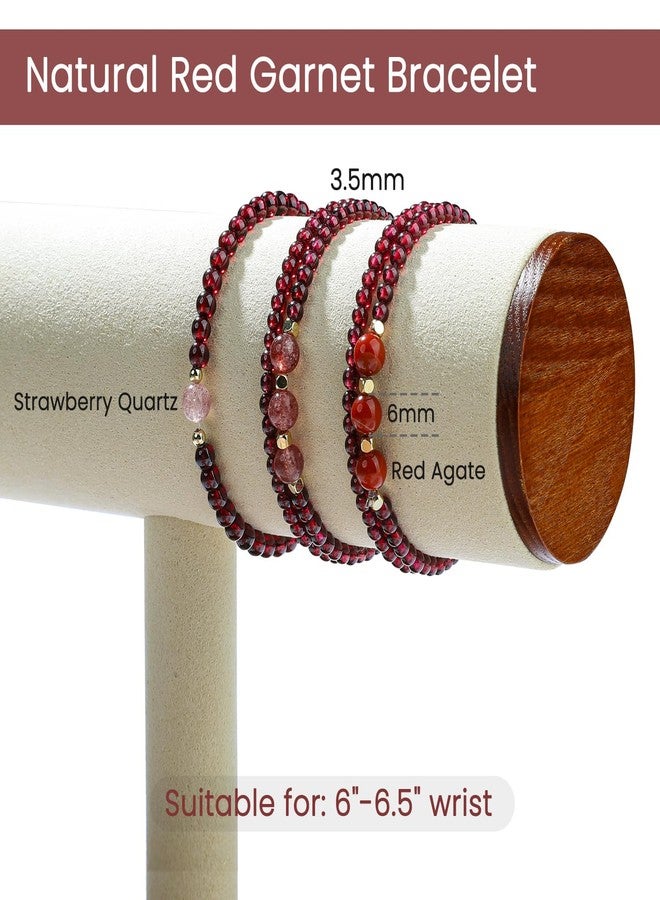 Moslovstar Red Garnet Stretch Bracelet Delicate Layered Bracelet 3.5mm Beads with Red Agate Handmade January Birthstones Gifts for Women, 6.5" - Image 3